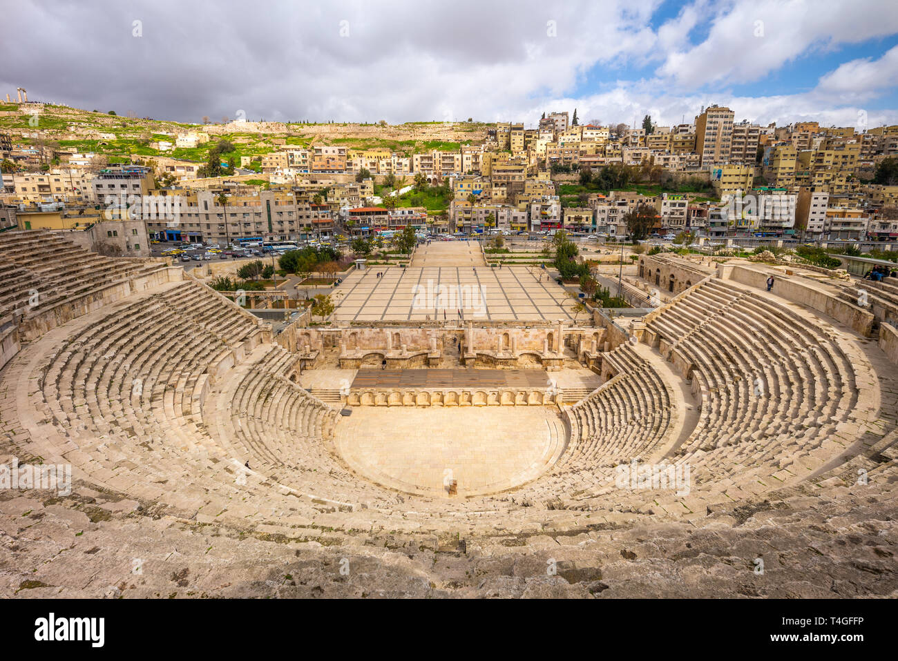 Luftbild des Römischen Theater in Amman, Jordanien Stockfoto