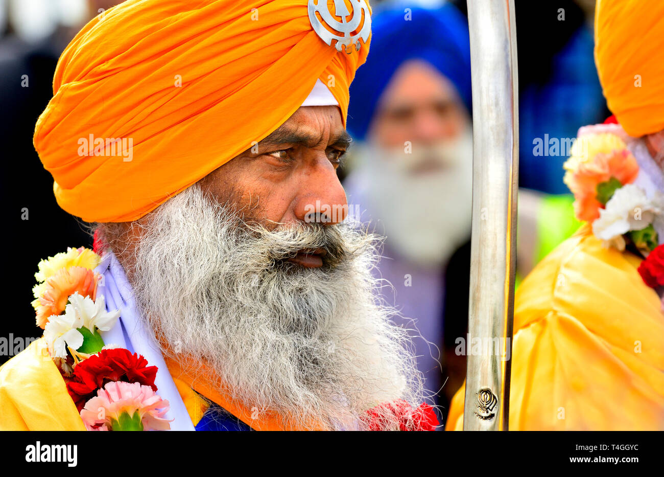 Gravesend, Kent, Großbritannien. 13. April. Vaisakhi (oder Baisakhi/Vaishakhi/Vasakhi) jährliche Sikh Festival der Punjabi neues Jahr. 2019 Stockfoto