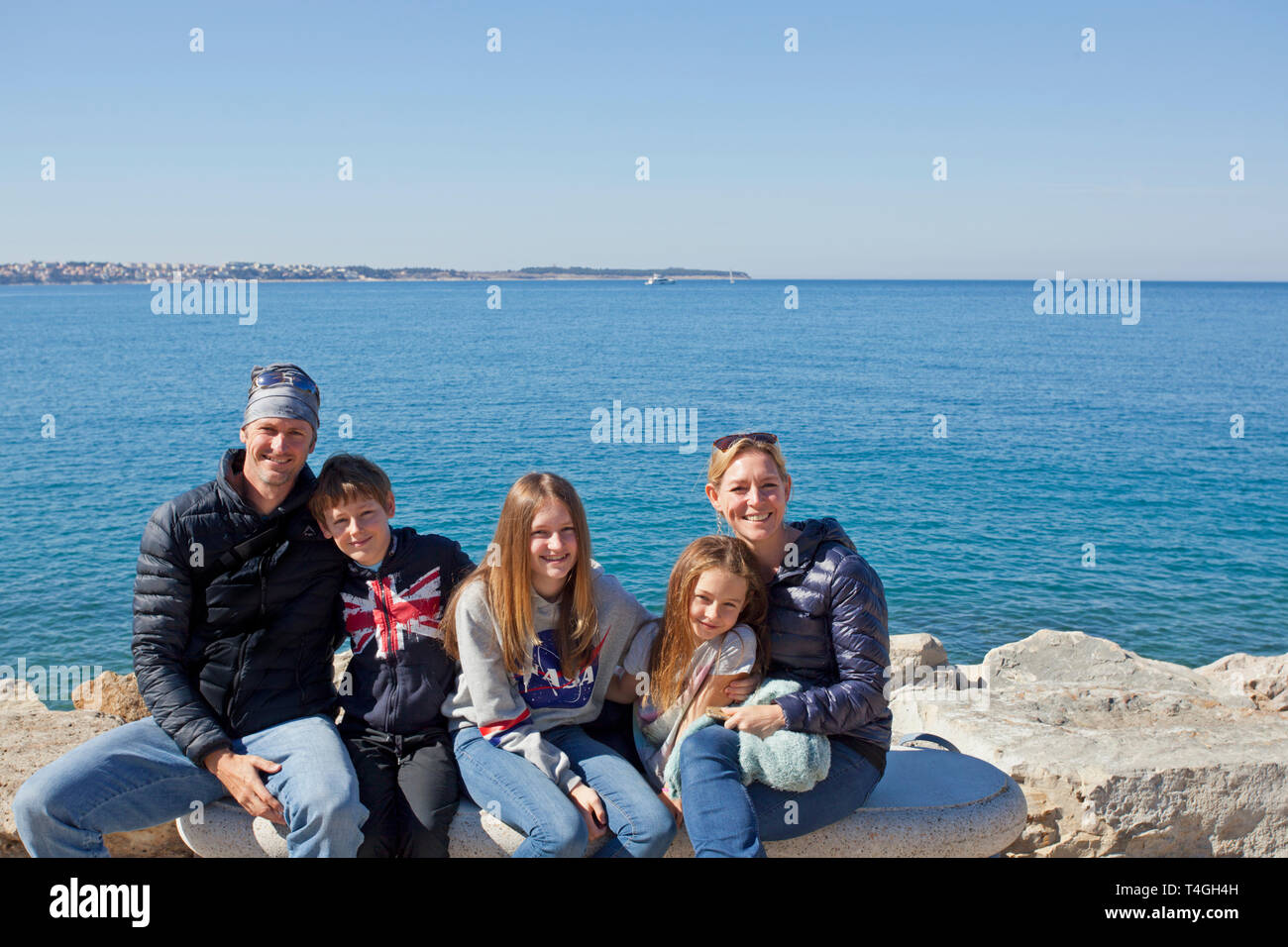 Familie von fünf in Piran Stockfoto