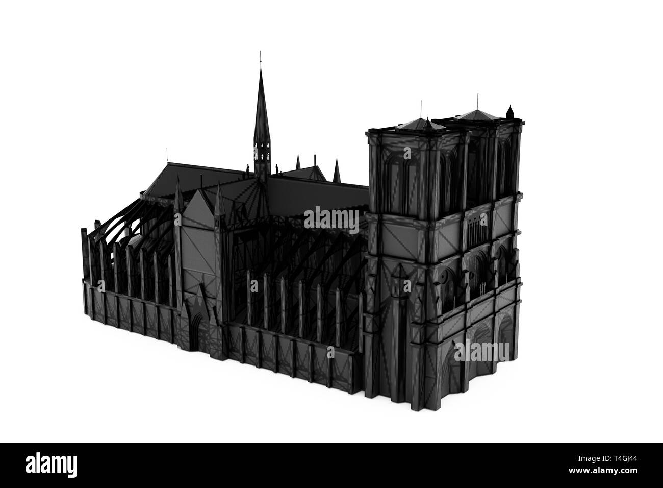 Skizze der Kathedrale Notre Dame Silhouette auf weißem Hintergrund 3 isolierte d Abbildung Stockfoto