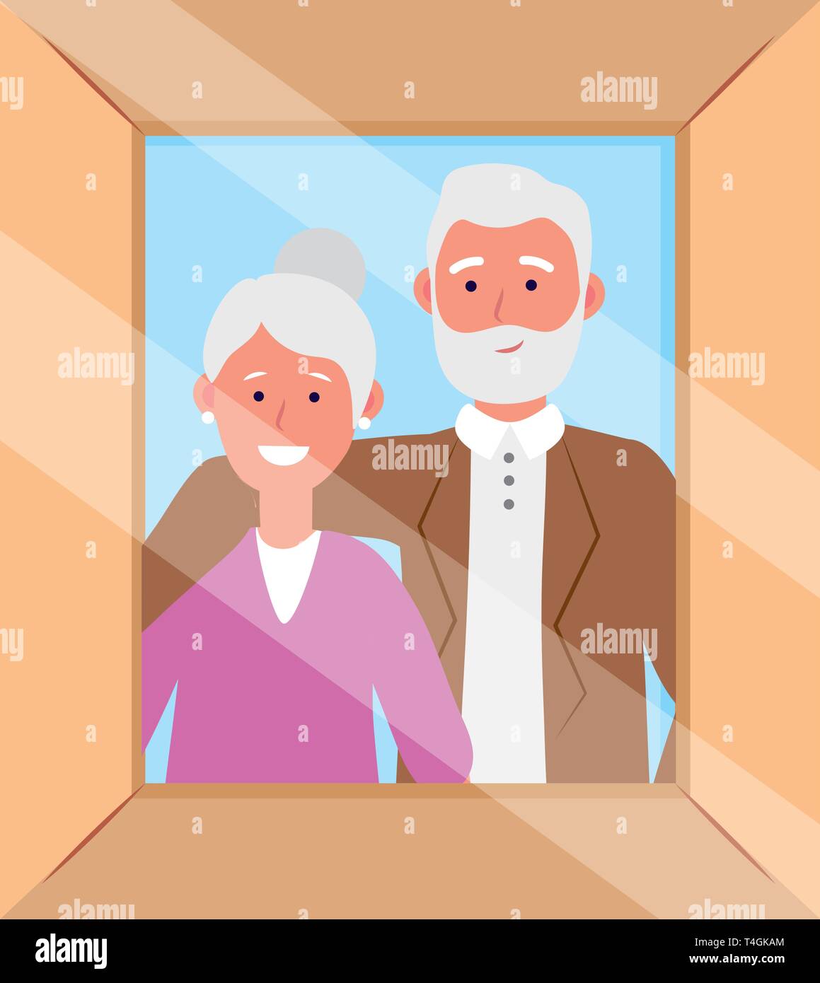 Ältere Paare avatar Zeichentrickfigur Bilderrahmen Vector Illustration graphic design Stock Vektor