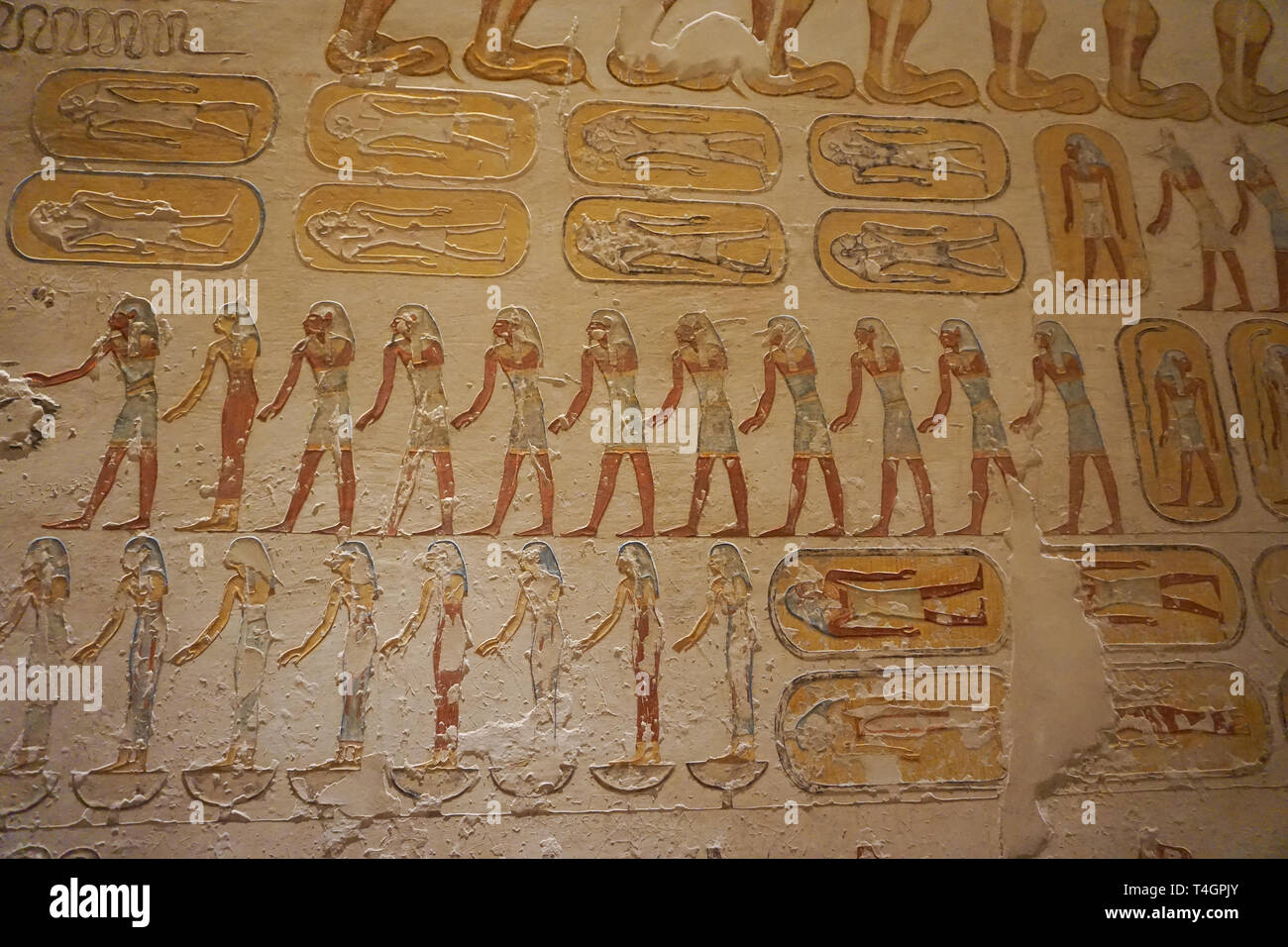 Luxor, Ägypten: Detail der Gestaltungsarbeit im Grab KV 2, der Grabstätte des Pharaos Ramses IV. im Tal der Könige, auf der West Bank von den Nil. Stockfoto