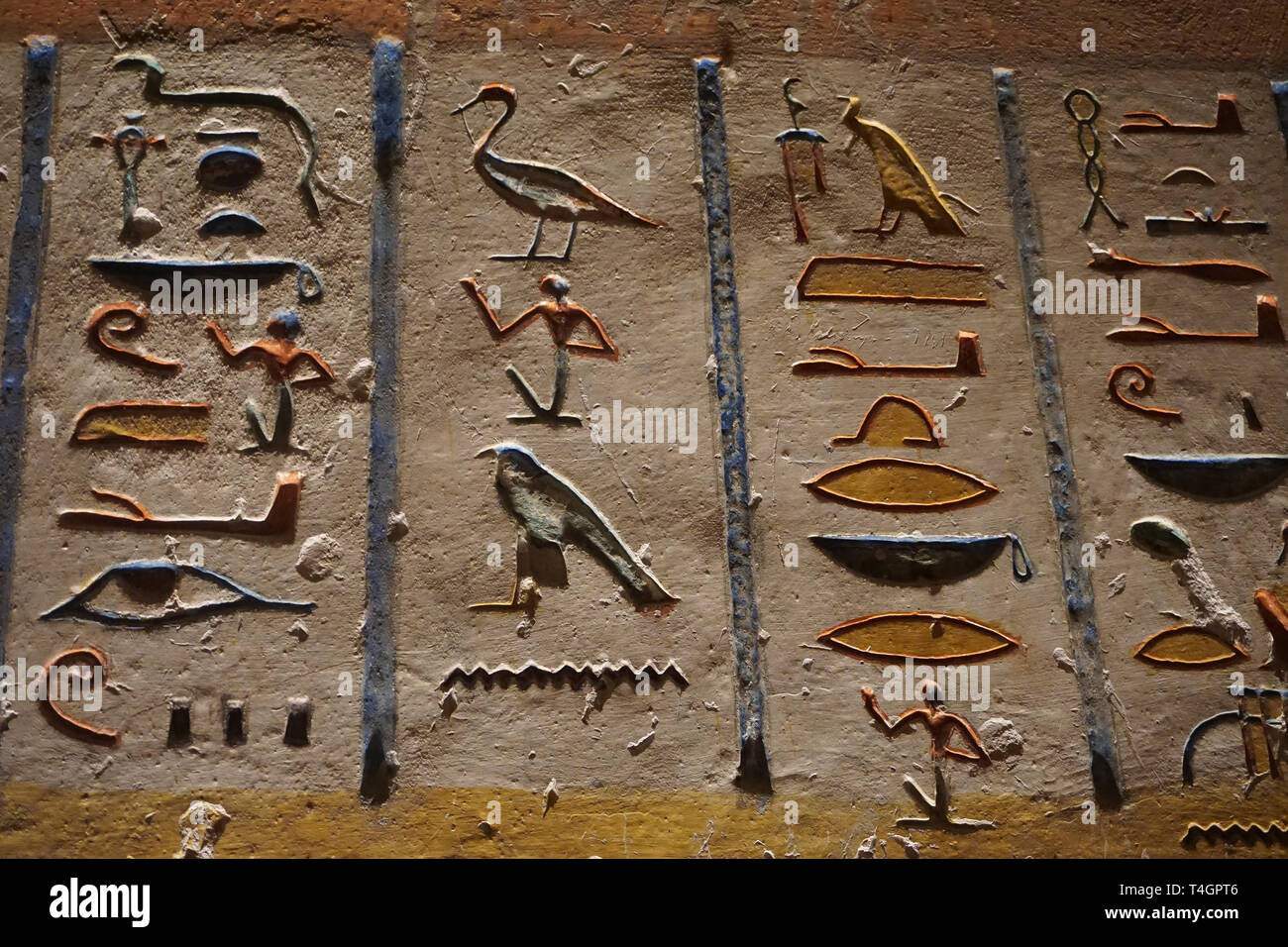 Luxor, Ägypten: Detail der Gestaltungsarbeit im Grab KV 2, der Grabstätte des Pharaos Ramses IV. im Tal der Könige, auf der West Bank von den Nil. Stockfoto