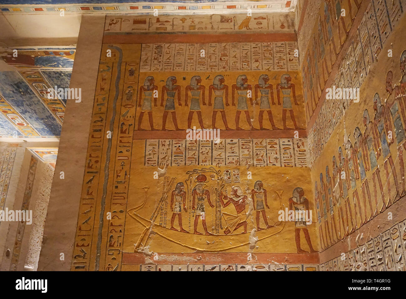 Luxor, Ägypten: Detail der Gestaltungsarbeit im Grab KV 2, der Grabstätte des Pharaos Ramses IV. im Tal der Könige, auf der West Bank von den Nil. Stockfoto