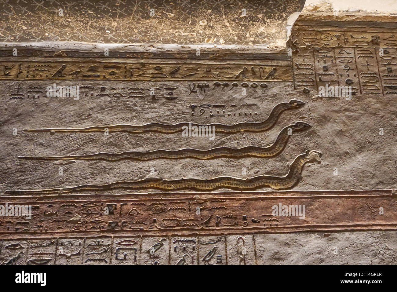 Luxor, Ägypten: Detail der Gestaltungsarbeit im Grab KV11, das Grab des Pharao Ramses III. im Tal der Könige am Westufer des Nils. Stockfoto