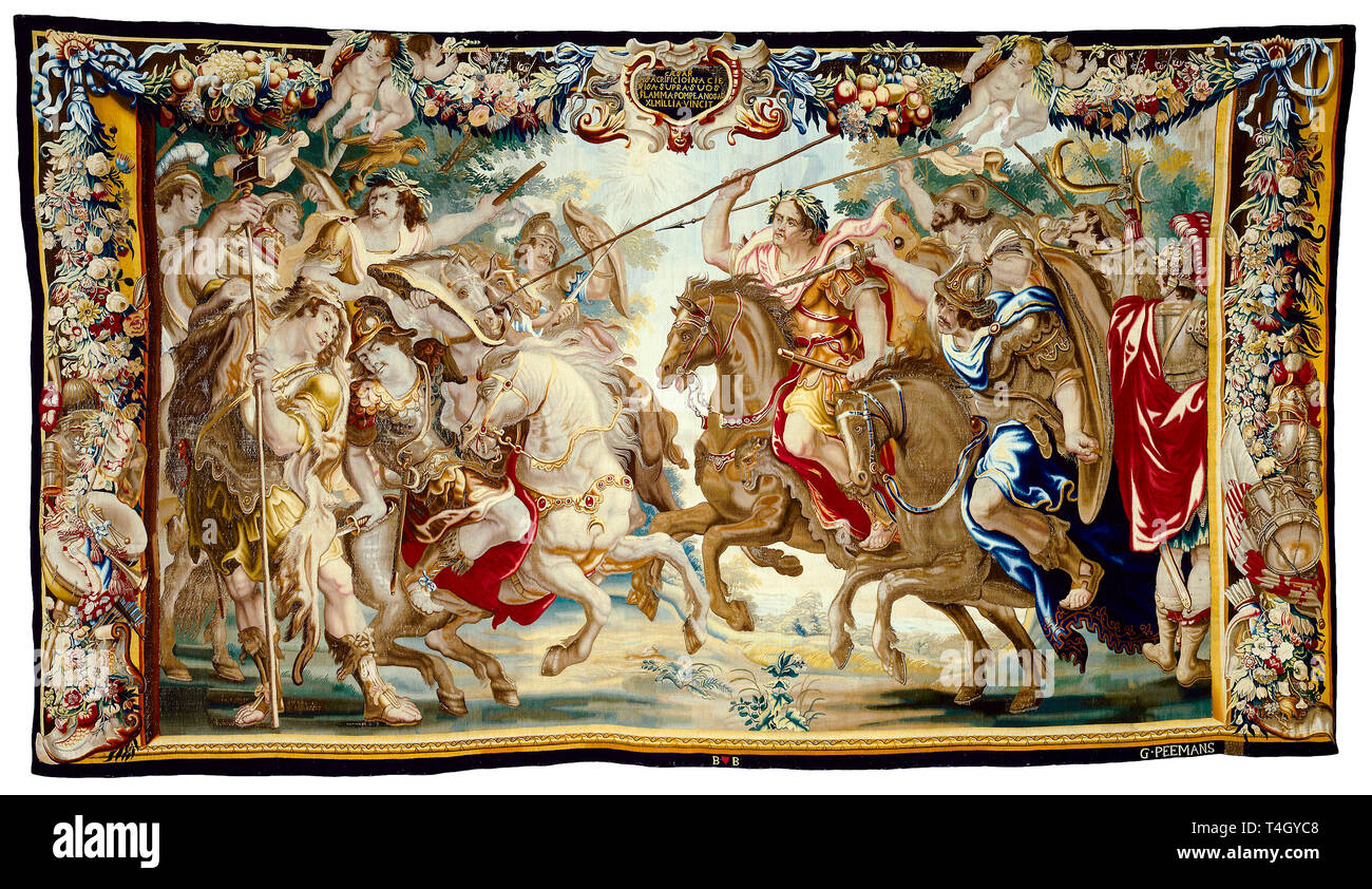 Julius Caesar, Caesar besiegt die Truppen des Pompeius, Tapisserie, C. 1675 Stockfoto