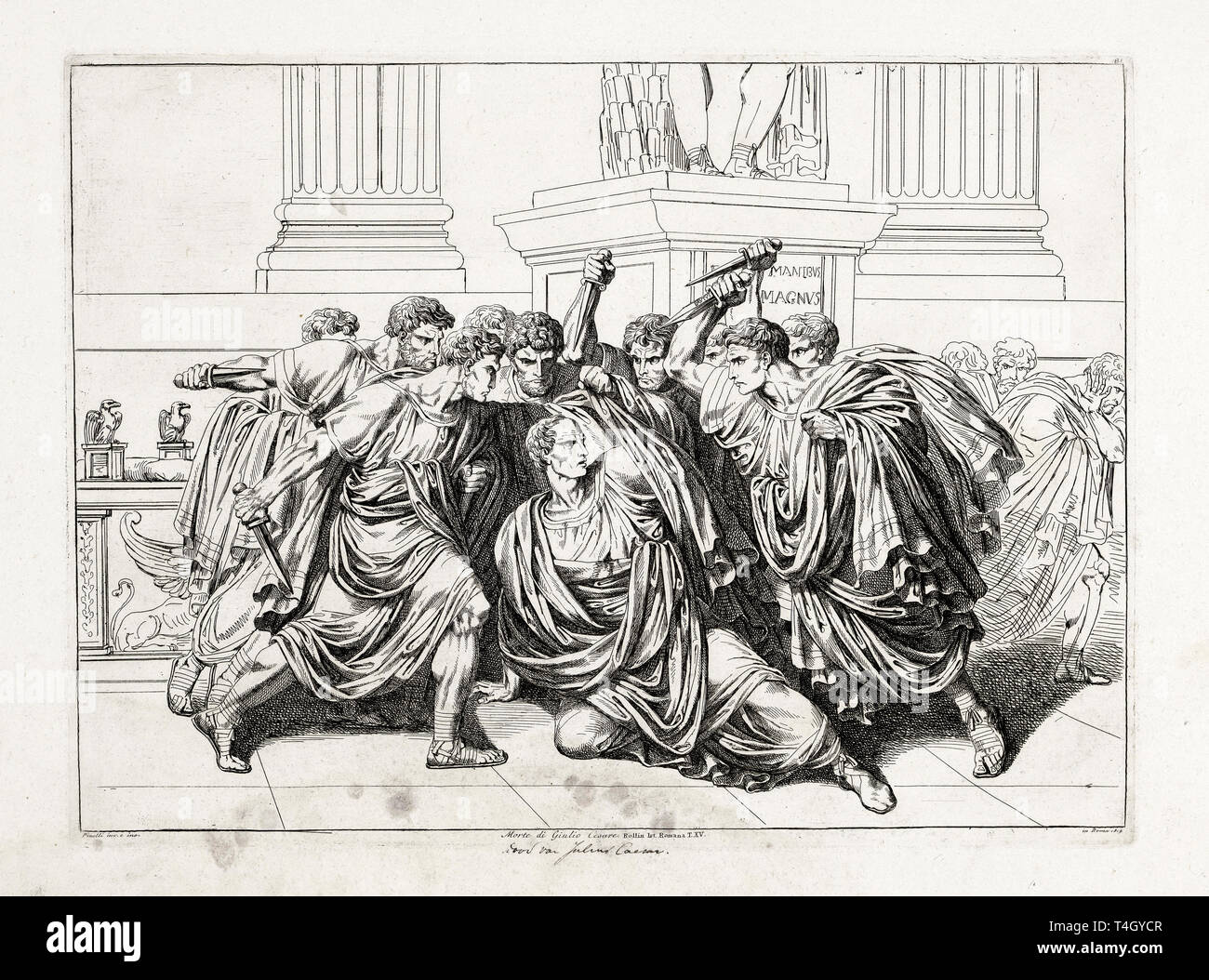 Die Ermordung von Julius Caesar, Bartolomeo Pinelli, Radierung, 1818 Stockfoto