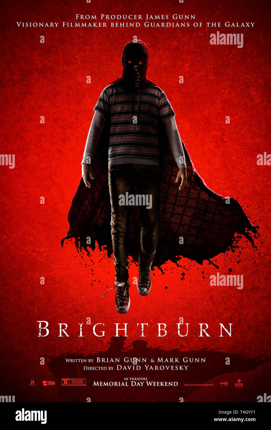 Brightburn (2019) von David Yarovesky Regie und Hauptdarsteller Elizabeth Banks, David Denman und Matt Jones. Ein fremdes Kind kommt auf der Erde mit finsteren Absichten. Stockfoto