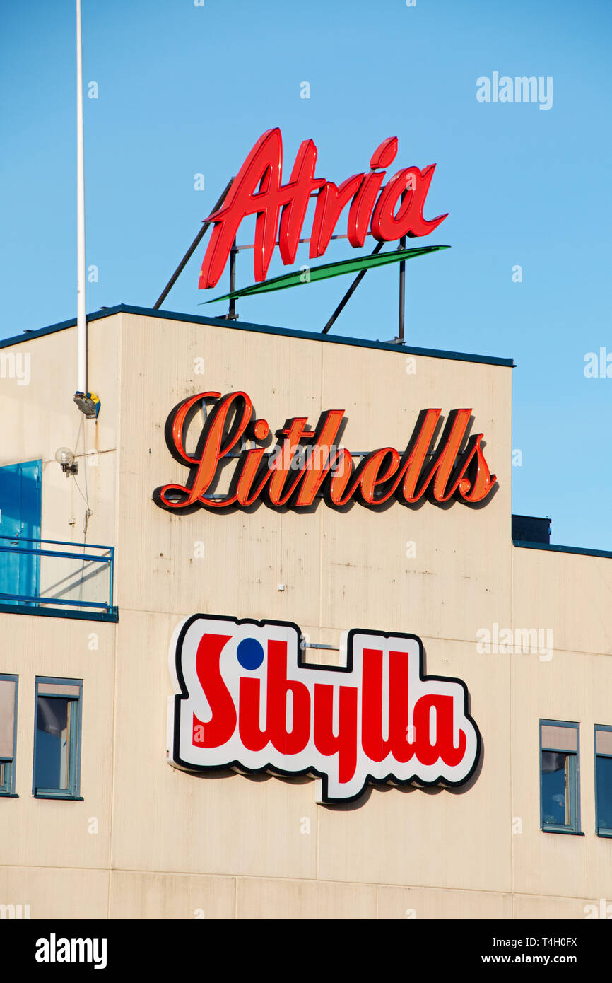 Atria in Sköllersta außerhalb Örebro mit Marken wie Lithells und Sibylla. Stockfoto