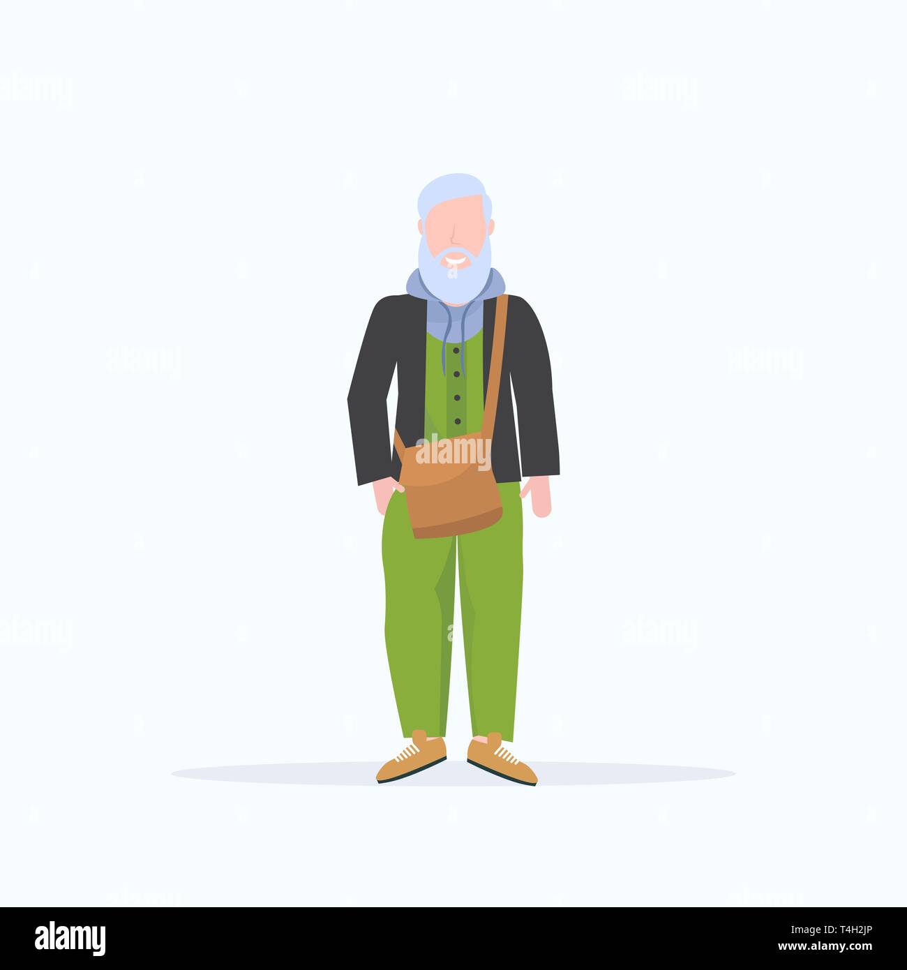 Casual reifer Mann dar lächelnd Senior graue Haare Person tragen trendige Kleidung männliche Zeichentrickfigur in voller Länge flache weiße Hintergrund Stock Vektor