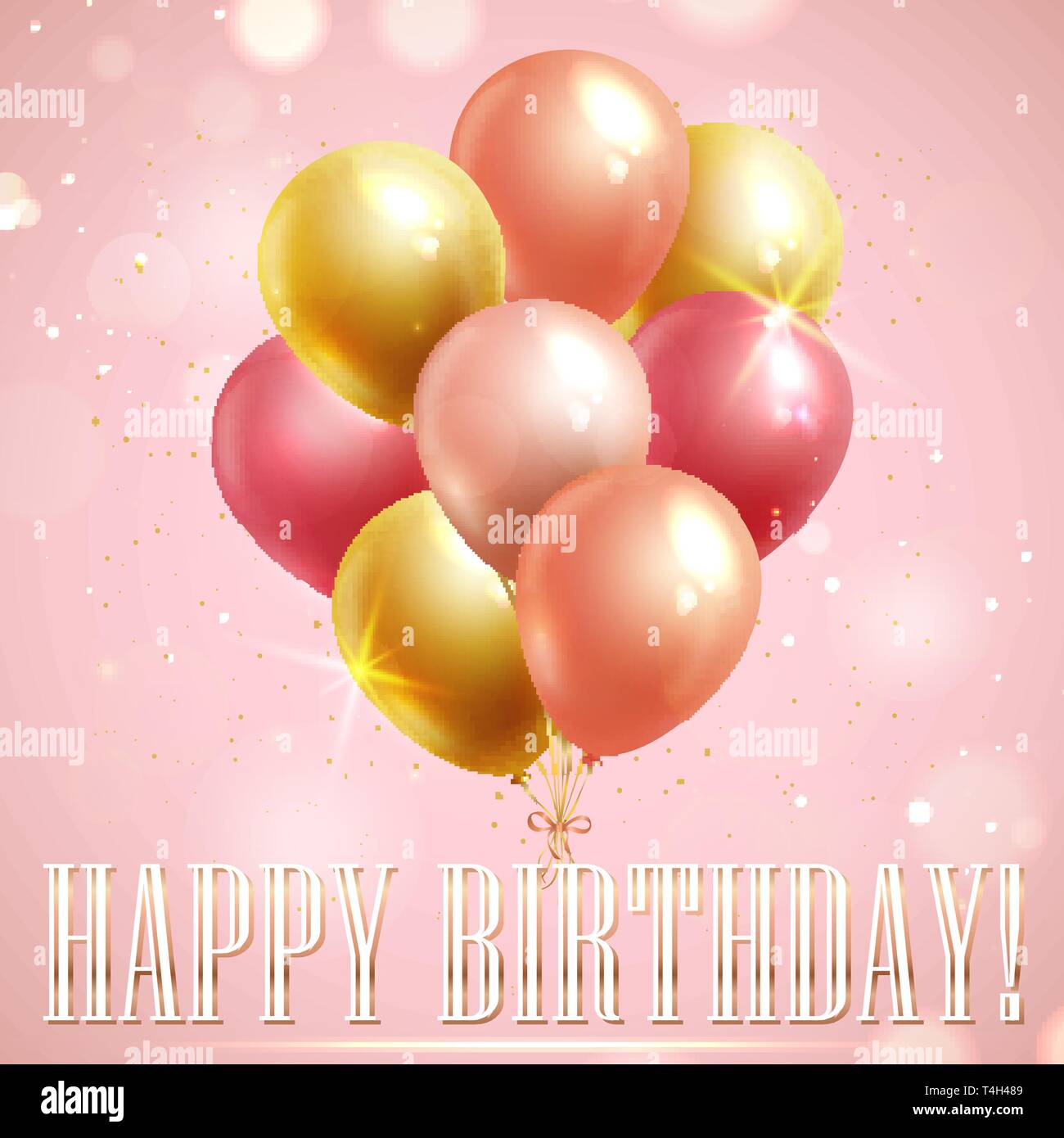 Geburtstag Grußkarte mit rosa und gelbe Luftballons auf glänzenden Hintergrund. Vektor Banner. Stock Vektor