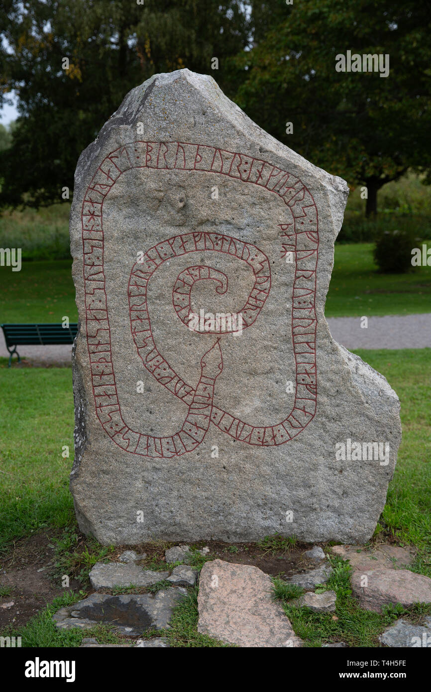 Ein Runenstein in Mariefred, Schweden Stockfoto