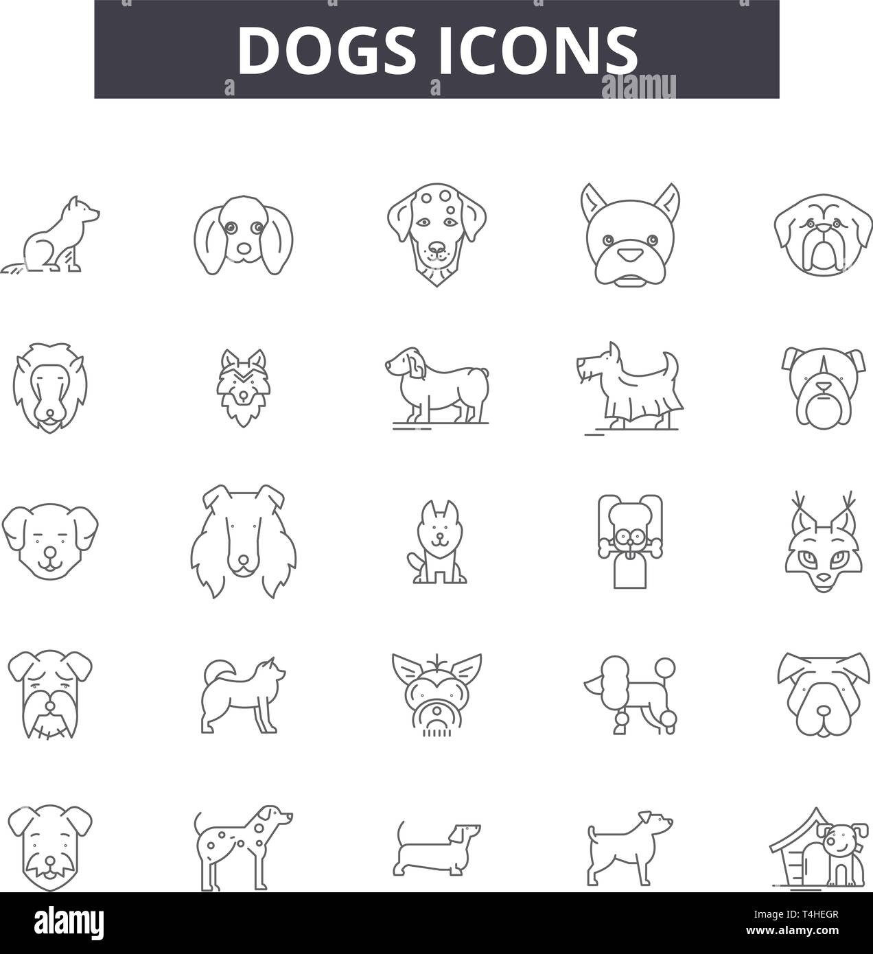 Hunde Zeile für Symbole, Zeichen, Vektor. Hunde Entwurfskonzept Abbildung:  Hund, Tier, Haustier, Hund, Paw Stock-Vektorgrafik - Alamy