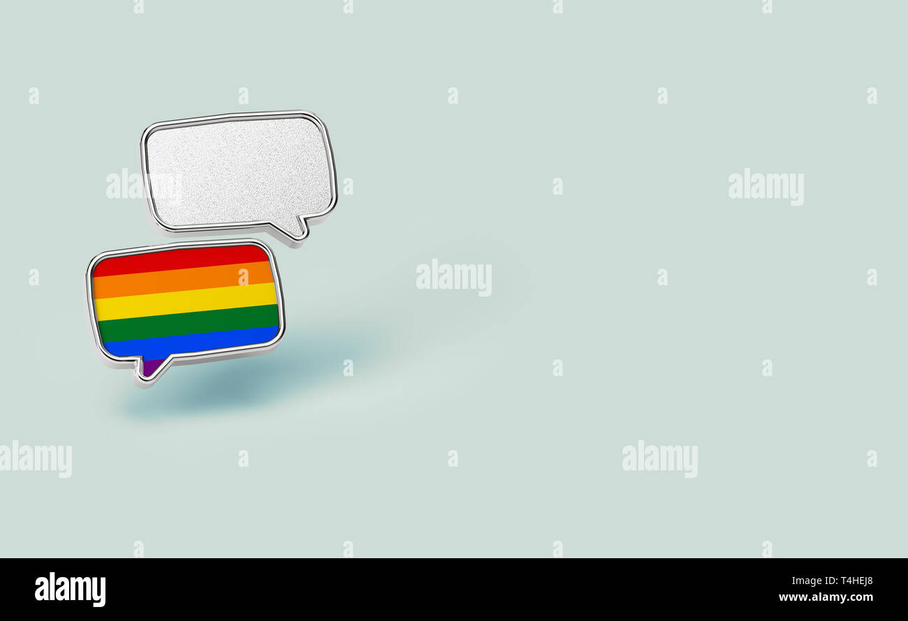 Zwei chat Wolken - eines mit Regenbogenfarben im Inneren. Dialog zwischen homosexuellen und heterosexuellen Menschen und Vereinbarungen zu treffen. Auf paste Isoliert Stockfoto