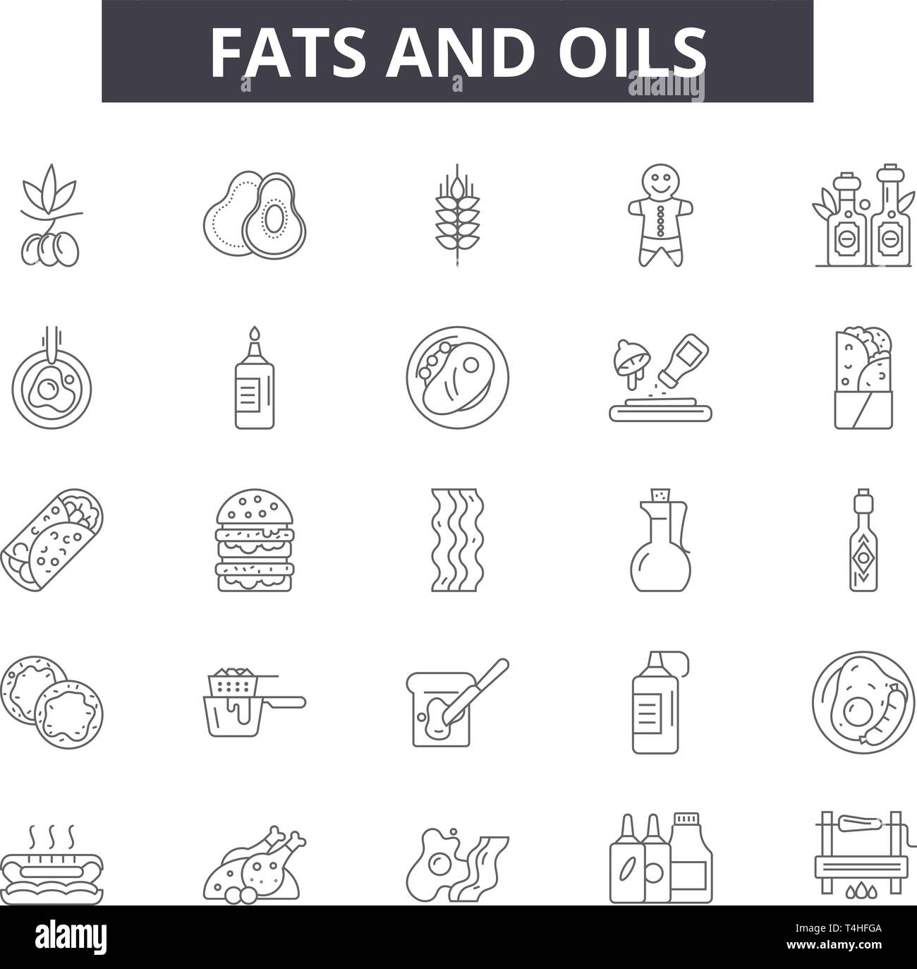 Fette und Öle Zeile für Symbole, Zeichen, Vektor. Fette und Öle  Entwurfskonzept Abbildung: Lebensmittel, Öl, Fett, Kochen, Bio, gesund,  Ernährung Stock-Vektorgrafik - Alamy