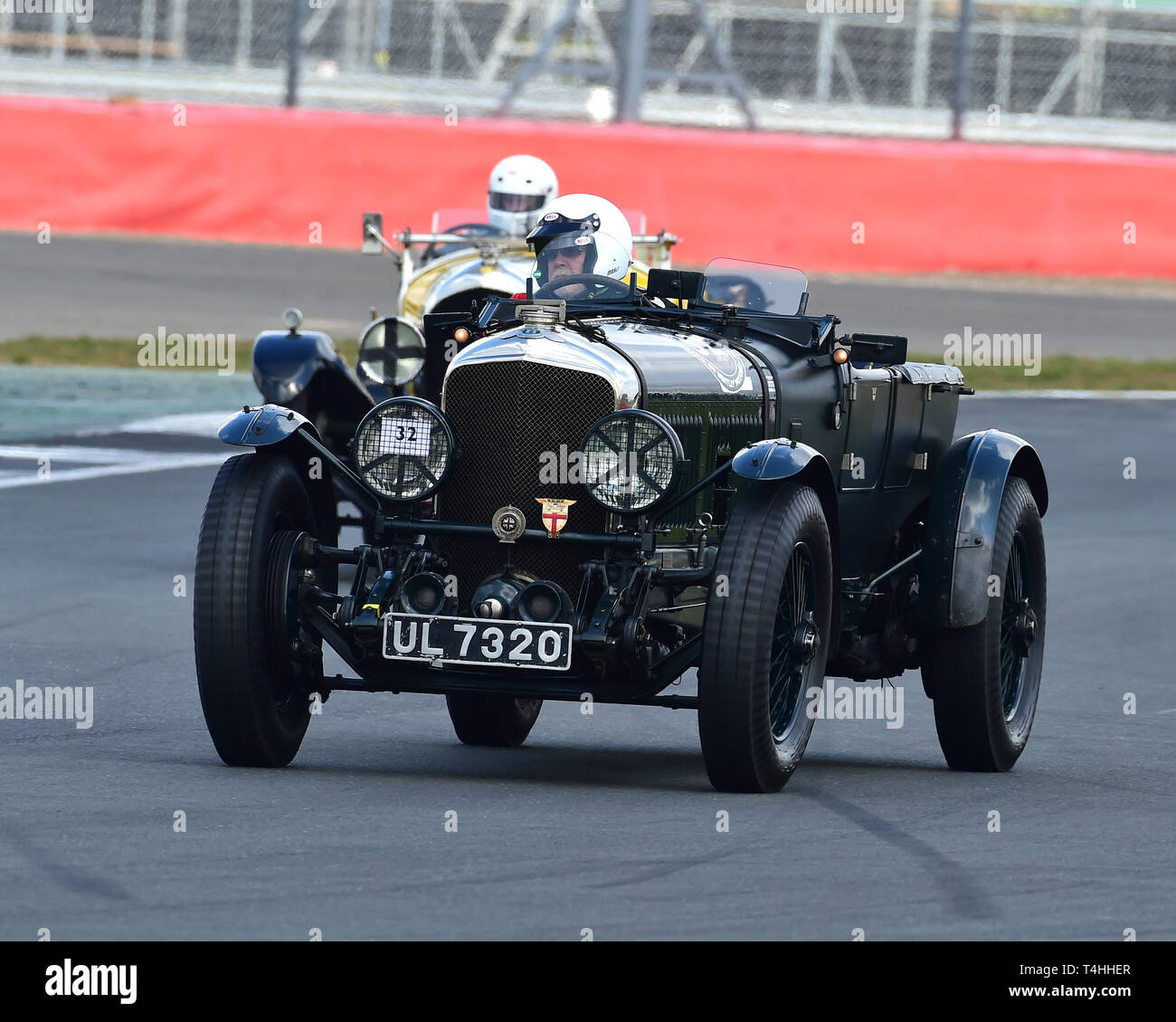 Martin Gaensler, Bentley Speed 6 Le Mans, Benjafield 100, 100 Jahre Bentley, April 2019, Silverstone, Northamptonshire, England, Rundstrecke, Stockfoto