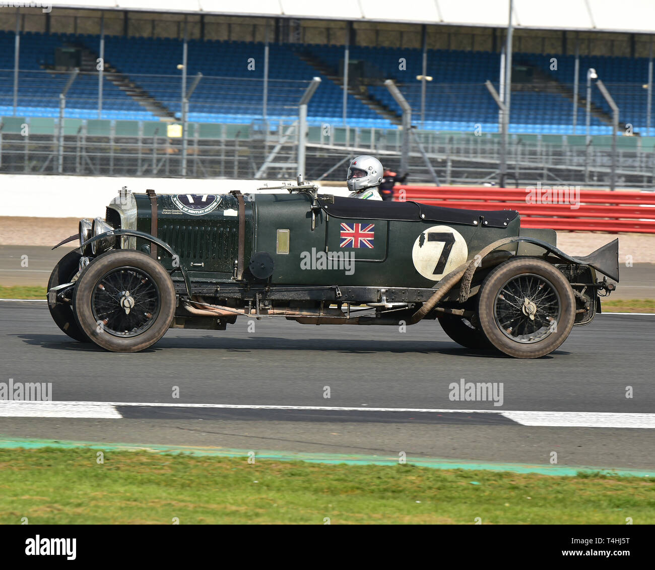 Graham Goodwin, Bentley 4 ½ l Le Mans Replica, Benjafield 100, 100 Jahre Bentley, April 2019, Silverstone, Northamptonshire, England, Schaltung r Stockfoto