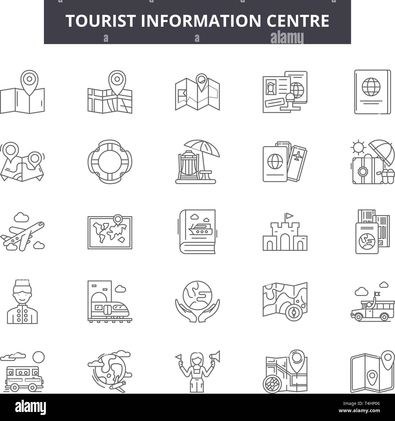 Tourist Information Centre Zeile für Symbole, Zeichen, Vektor. Tourist Information Centre Entwurfskonzept, Illustration: Informationen, Tourismus, Center, touristische Stock Vektor