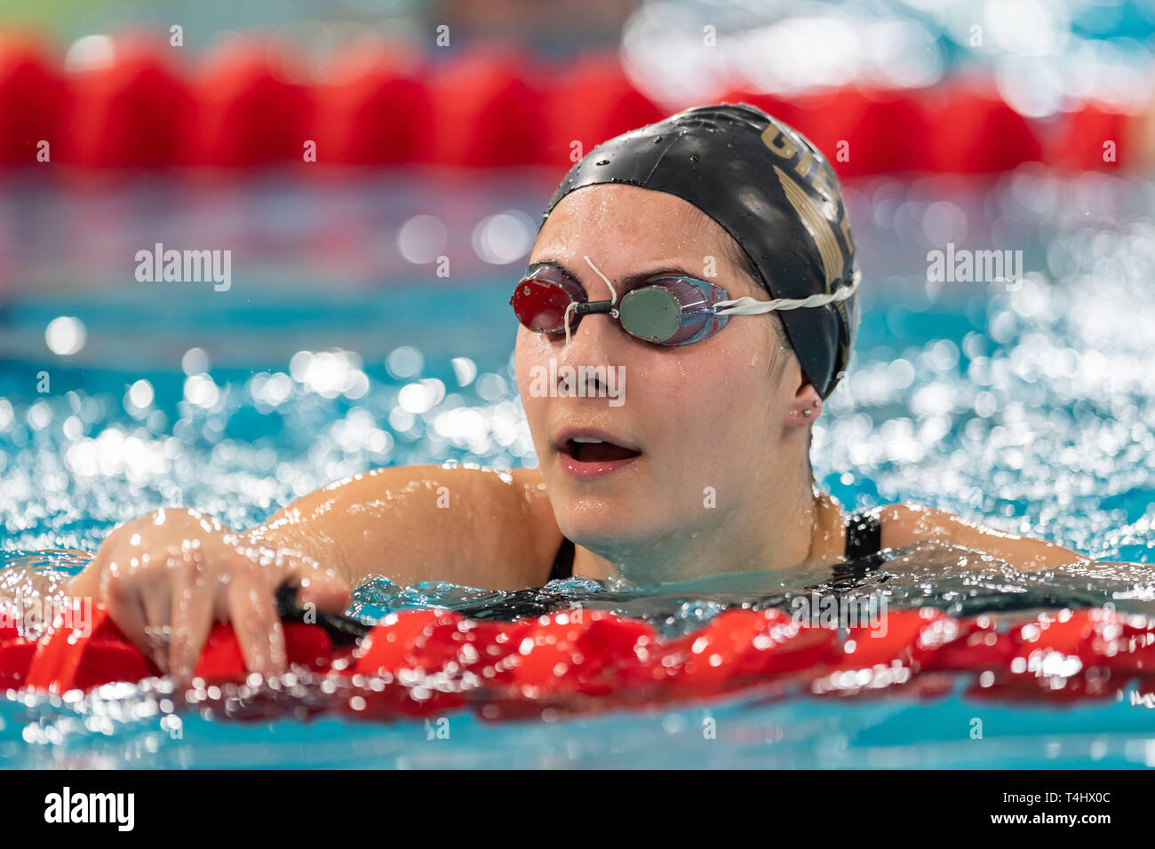 Glasgow, UK. 16 Apr, 2019. Aimee Willmott (Universität Stirl) gewann die nationale Meisterschaft der Frauen öffnen 400 m im Finale während der britischen Weltmeisterschaften 2019 in Tollcross International Swimming Center am Dienstag, 16. April 2019 in Glasgow, Schottland. Credit: Taka G Wu/Alamy leben Nachrichten Stockfoto