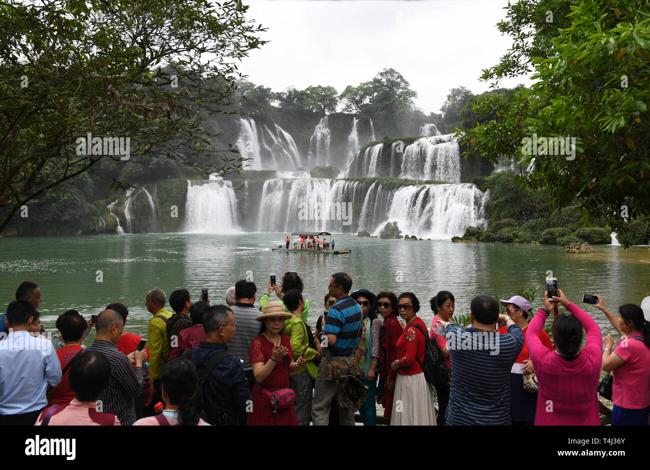 Daxin. 17 Apr, 2019. Touristen besuchen Detian Wasserfall in Daxin Grafschaft von South China Guangxi Zhuang autonomen Region, 17. April 2019. Credit: Lu Boan/Xinhua/Alamy leben Nachrichten Stockfoto