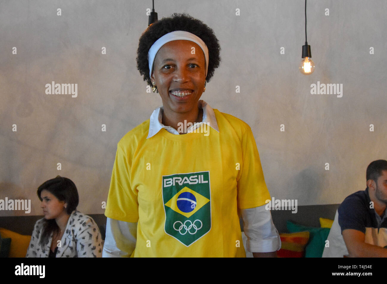 SÃO PAULO, SP - 17.04.2019: 100 DIAS PARA OS PANAMERICANOS NETTO - Die brasilianischen Olympischen Komitee ein Ereignis hielt die 100-Tage Datum für die Pan American Games Lima 2019 Januar 4, 2007 (Jan. bis Markierung 17) An der Lima Cocina Peruana Restaurant in São Paulo. Im Foto Janeth Arcain, ehemaliger Basketballspieler. (Foto: Roberto Casimiro/Fotoarena) Stockfoto