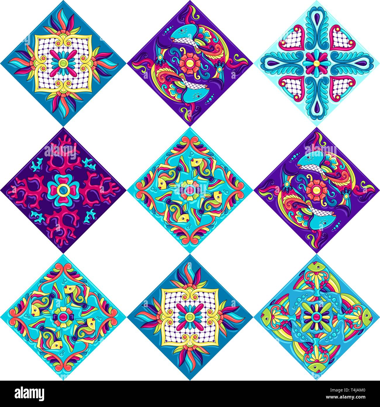 Mexican talavera Keramik Muster mit den Fischen. Stock Vektor