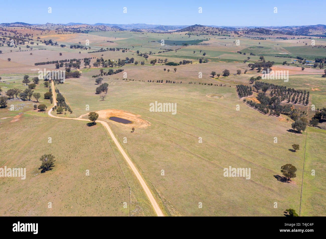 Luftaufnahme der Landwirtschaft landwirtschaftliche Flächen in der Nähe von cowra im Zentrum von NSW Australien. Stockfoto