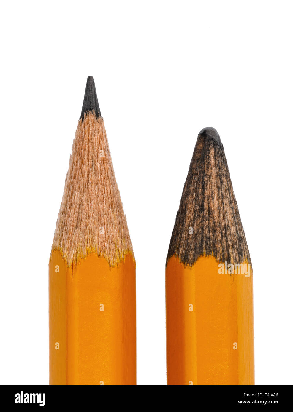 Zwei Bleistifte, eine neue, die andere ist alt, auf weißem Hintergrund  Stockfotografie - Alamy