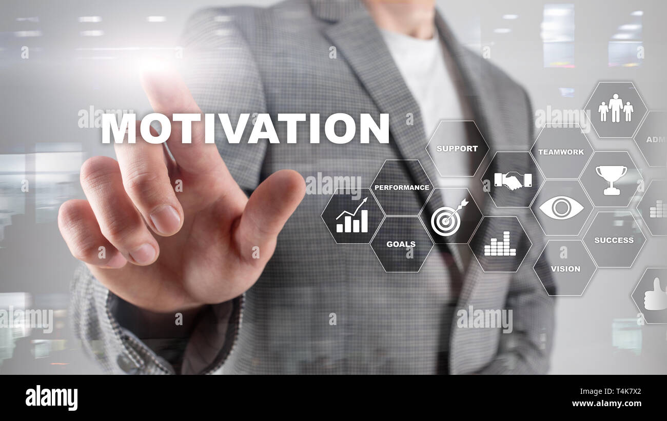 Motivation Konzept mit den Elementen. Business Team. Finanzkonzept auf verschwommenen Hintergrund. Mixed Media. Stockfoto