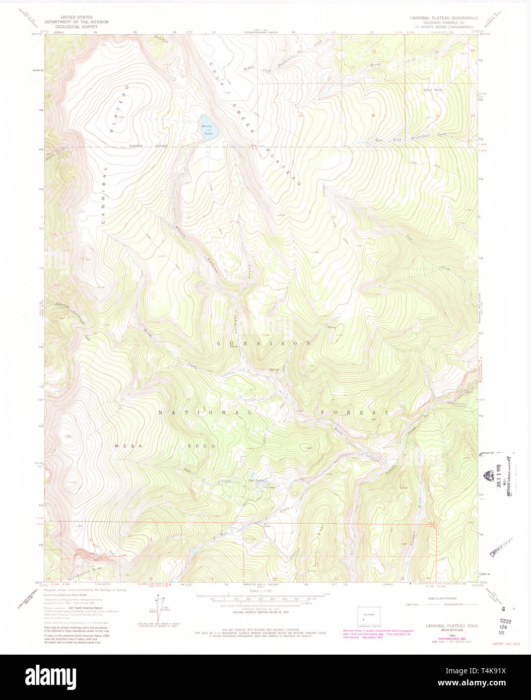 USGS TOPO Karte Colorado CO Cannibal Plateau 400495 1963 24000 Wiederherstellung Stockfoto