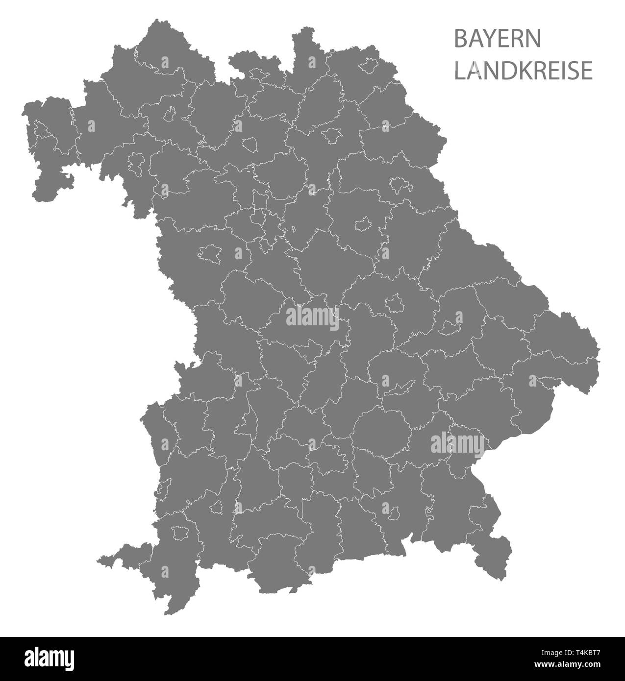 Moderne Karte - Bayern Deutschlandkarte mit landkreisen Grau Stockfoto