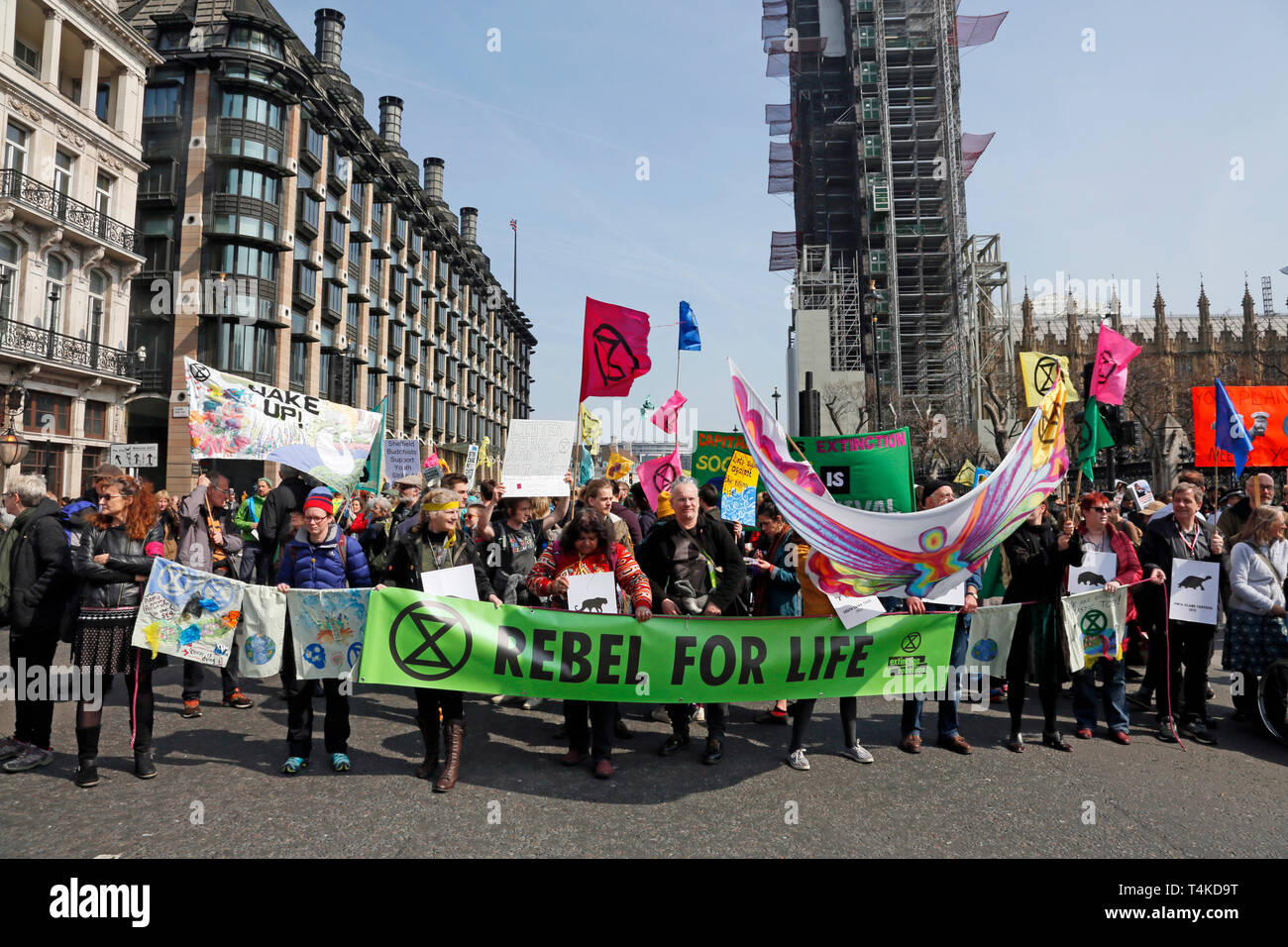 Aussterben Rebellion in Parliament Square, 15. April 2019. Stockfoto