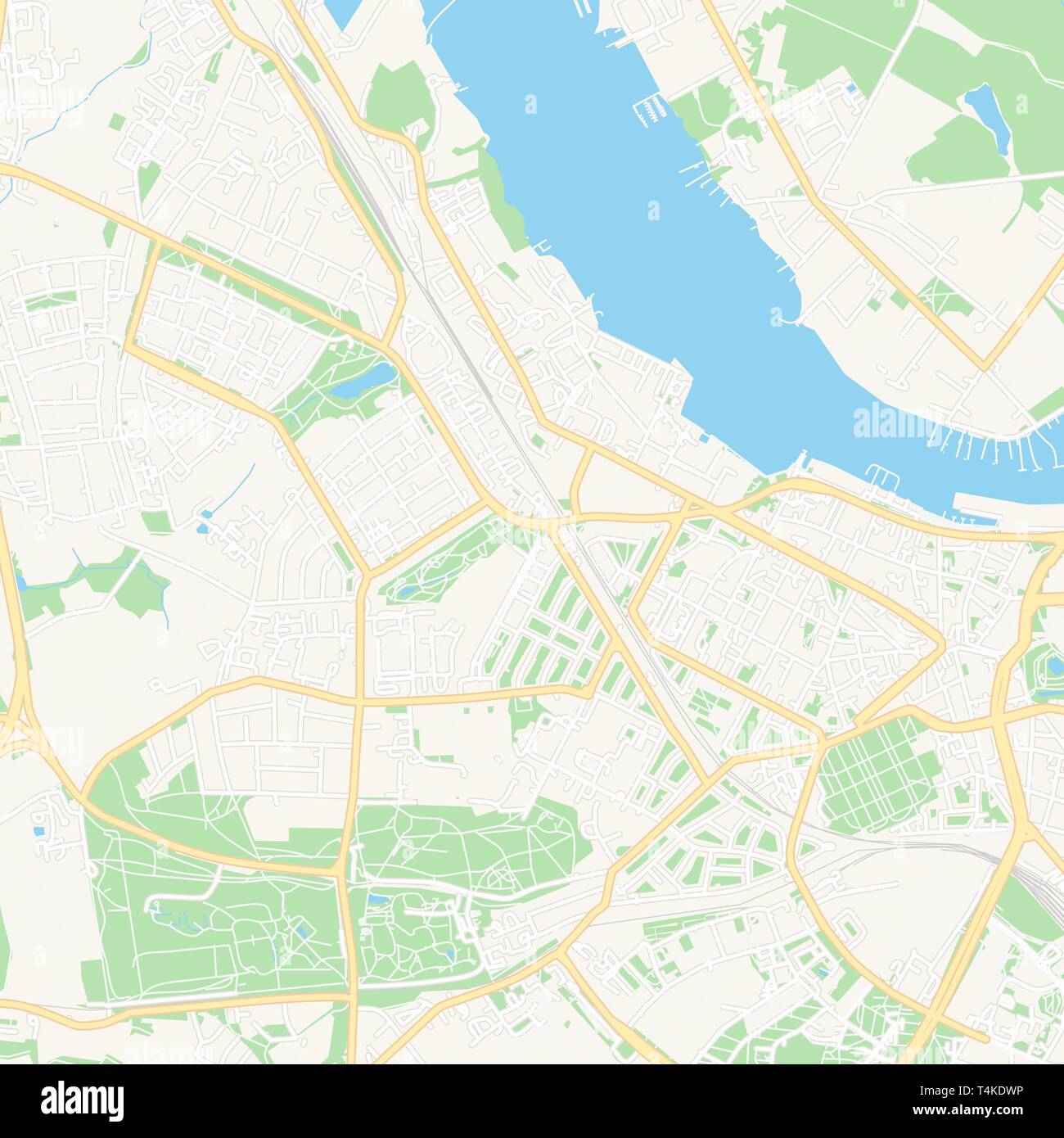 Druckbare Karte von Rostock, Deutschland mit Haupt- und Nebenstraßen und größere Bahnen. Diese Karte ist sorgfältig für das Routing und die Platzierung von individuell gestalteten Stock Vektor