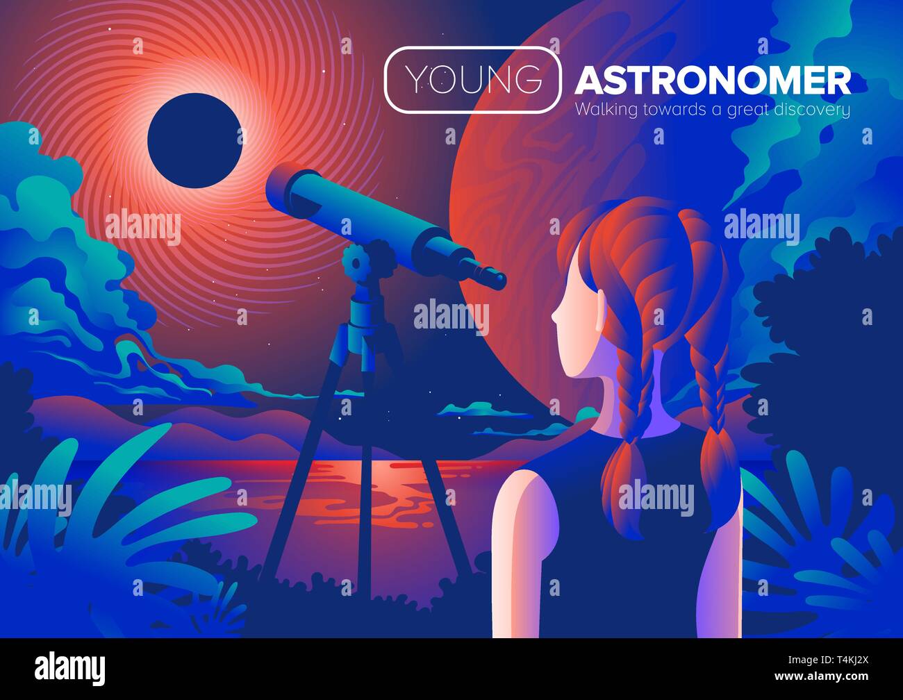 Junge Astronom Kunst Stock Vektor