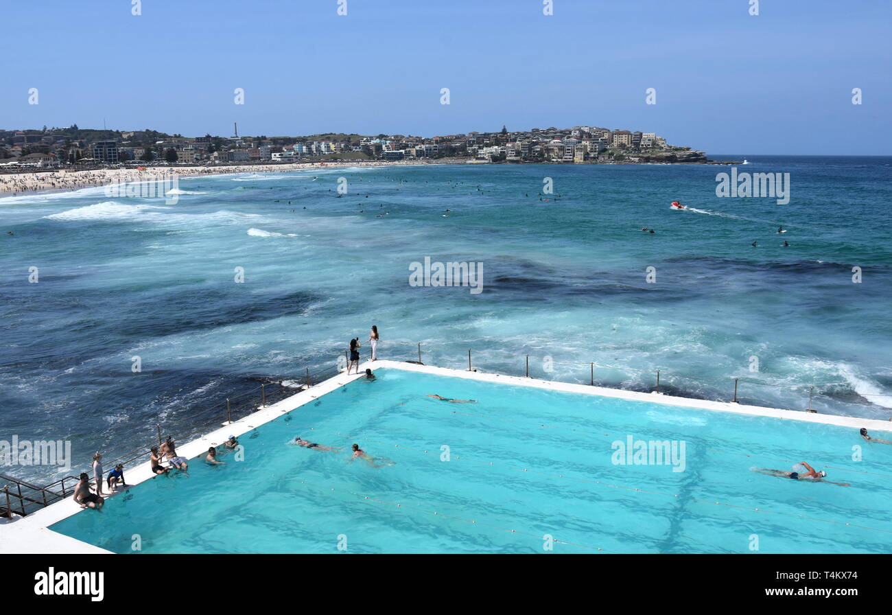 Sydney, Australien - Nov 4, 2018. Menschen entspannend am Bondi Iceberg Schwimmbad an einem heißen Sonntag im Frühling. Bondi Beach, Sydney, NSW, Australien. Stockfoto