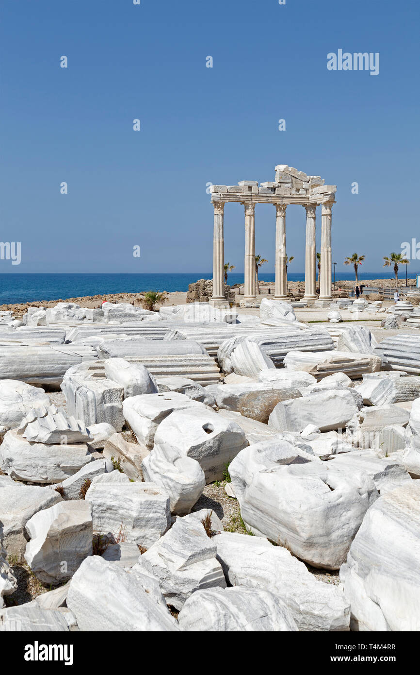 Bleibt der Tempel des Apollo, Side, Provinz Antalya, Türkei Stockfoto