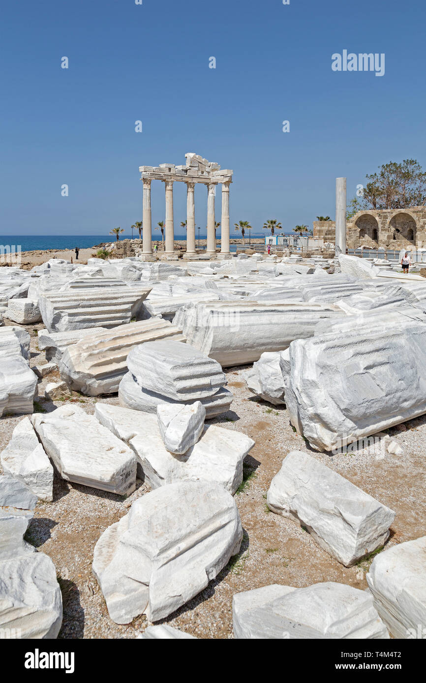 Bleibt der Tempel des Apollo, Side, Provinz Antalya, Türkei Stockfoto