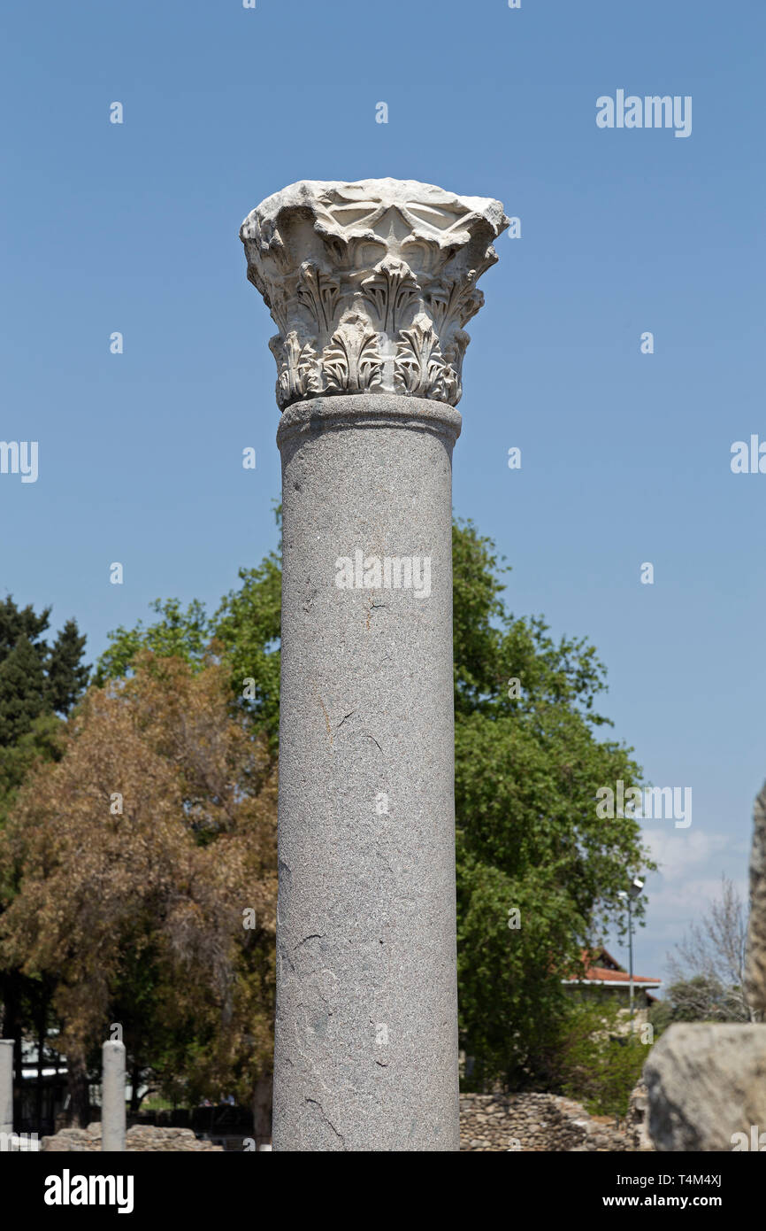 Antiken Säule am Theater, Side, Provinz Antalya, Türkei Stockfoto