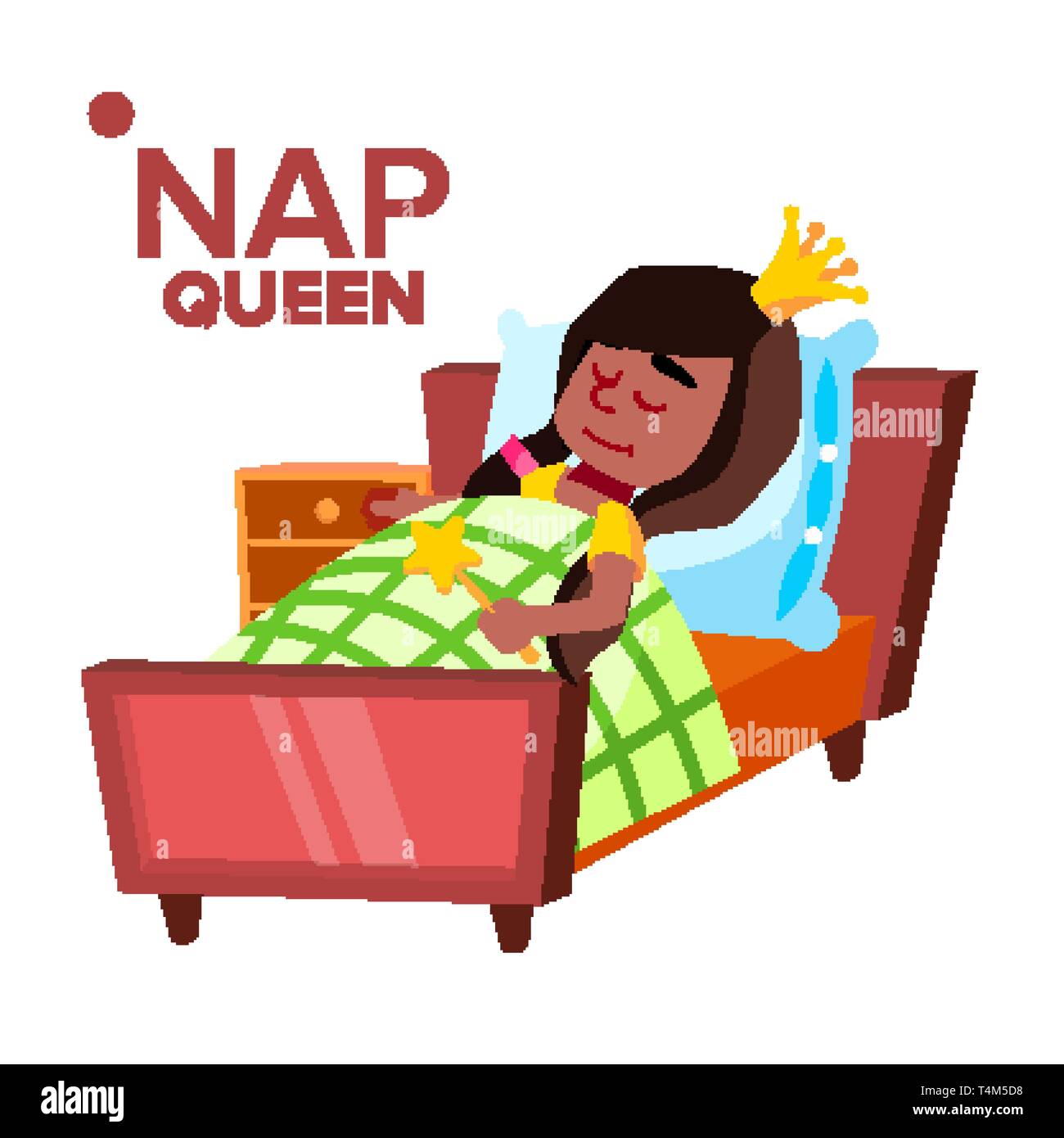 Napping Mädchen, schlafende Kind Vektor Zeichentrickfigur Stock Vektor