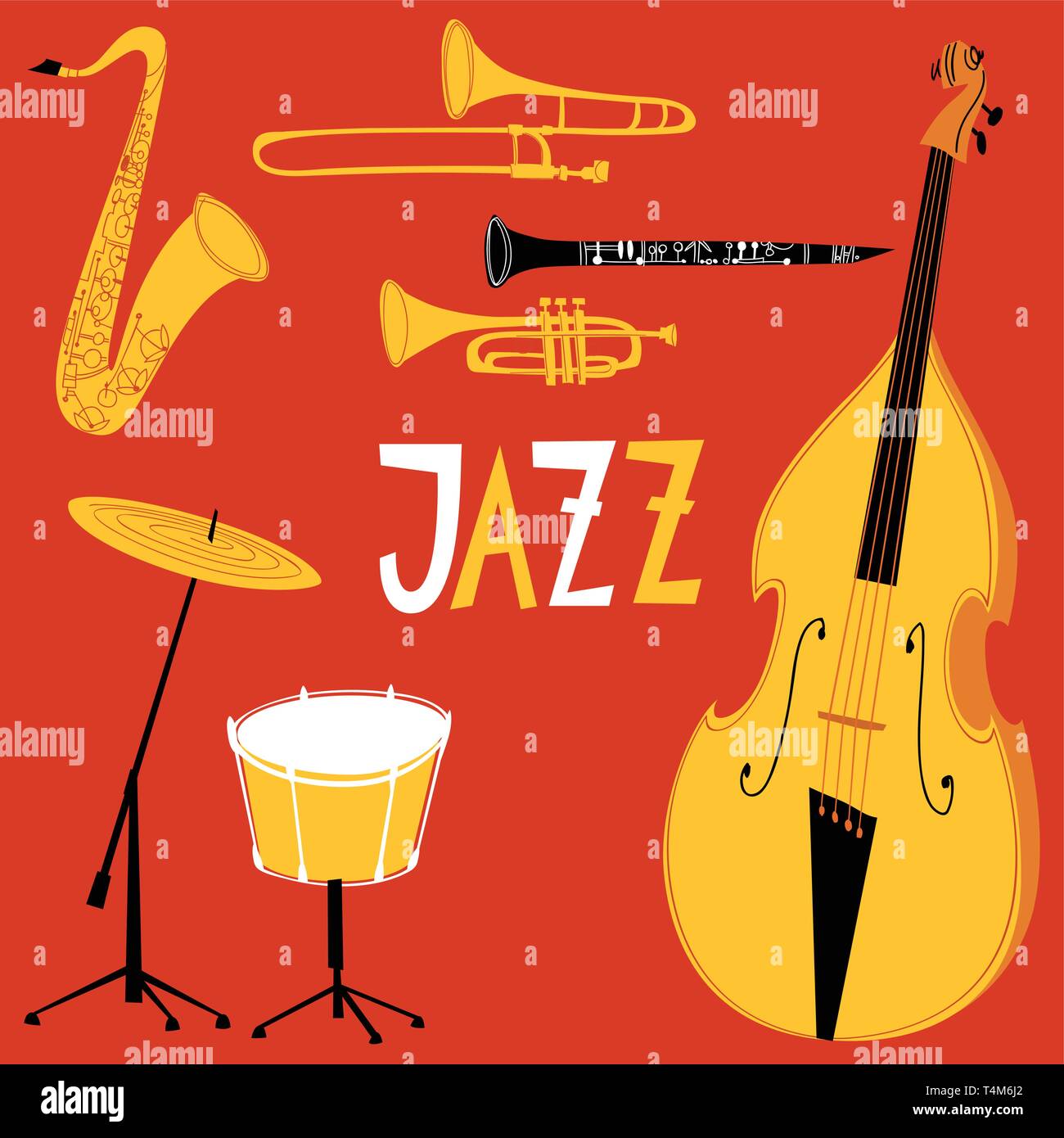 Vektor jazz Plakat mit Musikinstrumenten im Retro Style. Stock Vektor