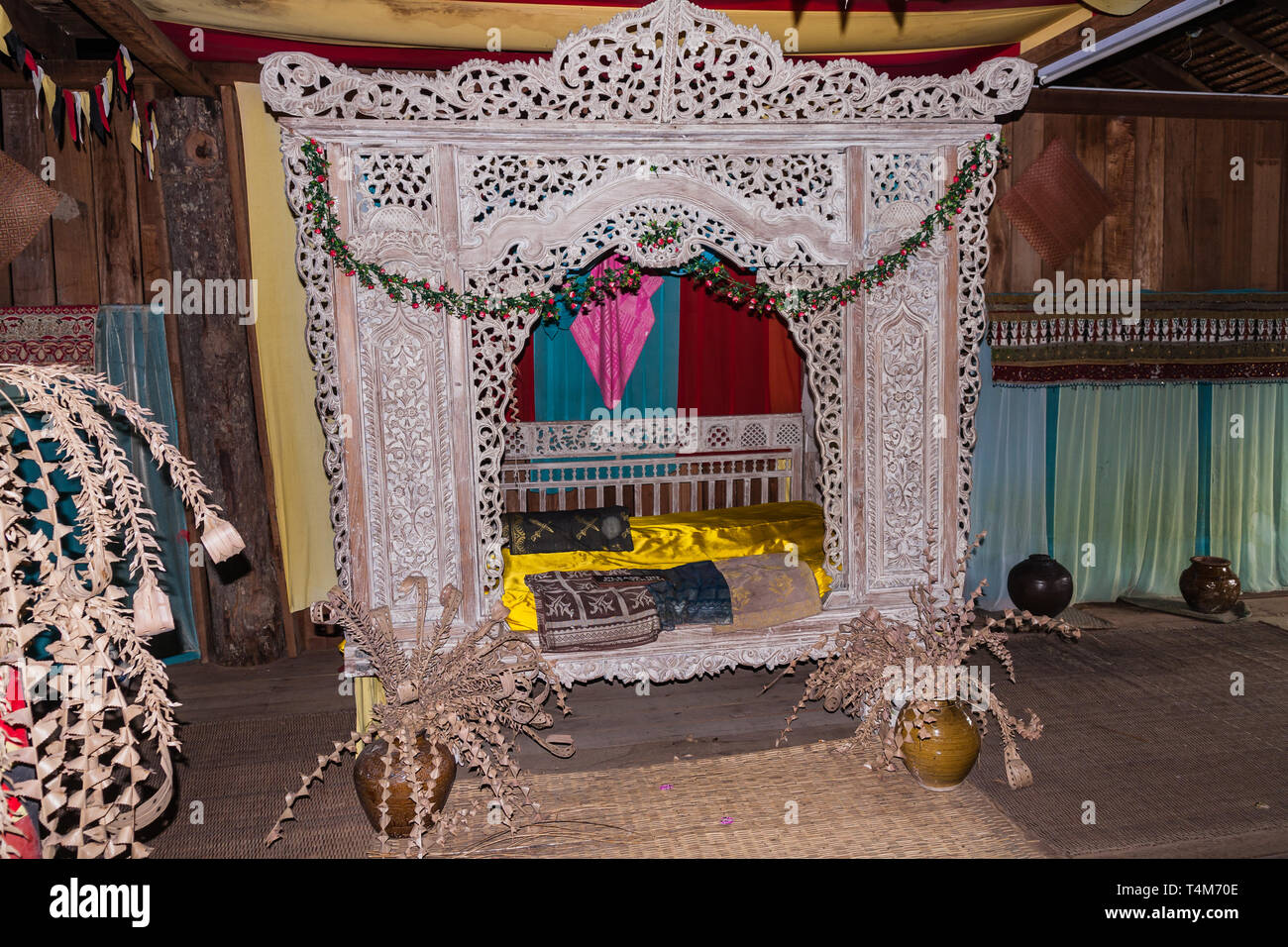 Das Schlafzimmer der Malaiischen Holzhaus Stockfoto