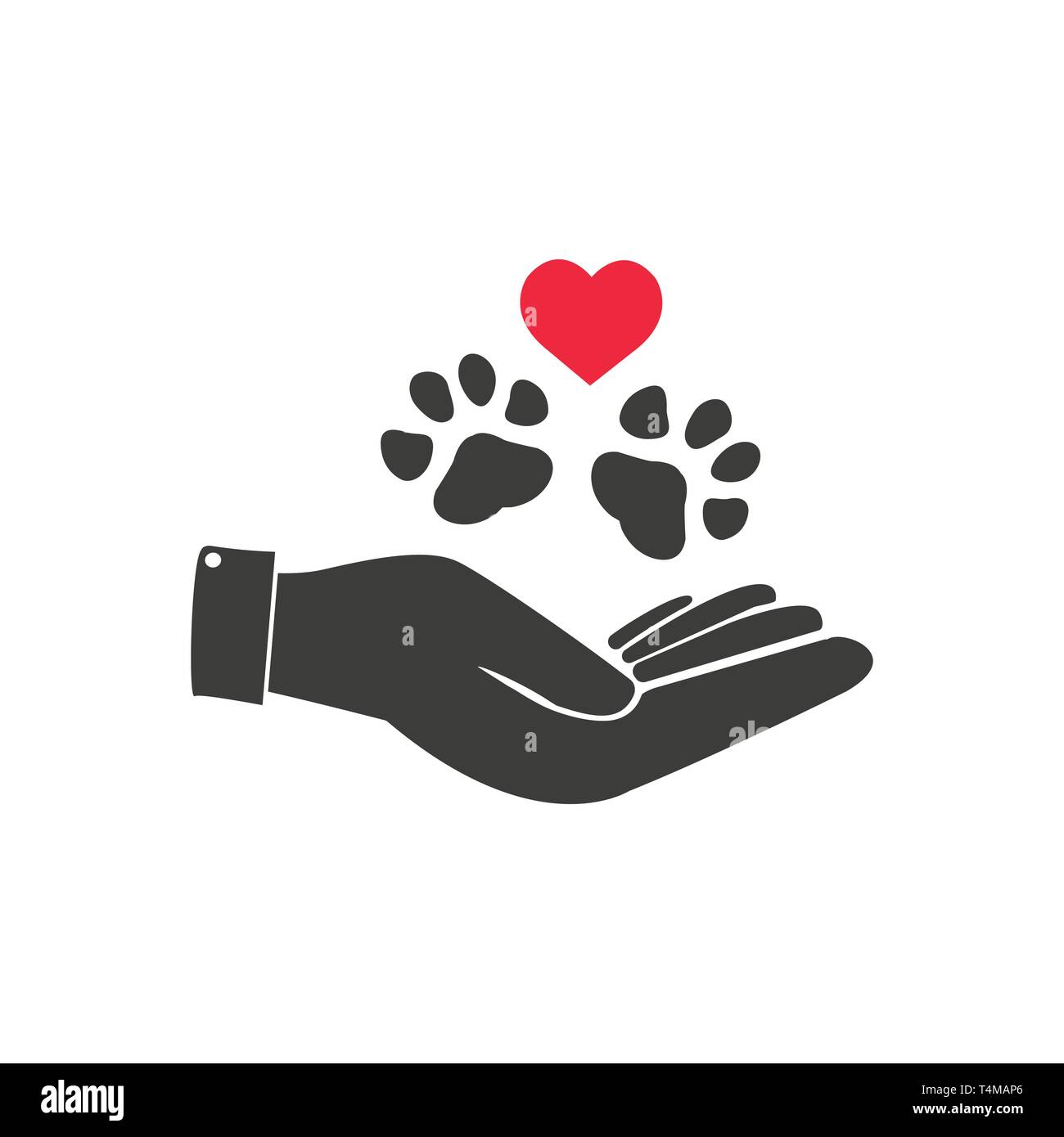 Abbildung: die menschliche Hand, die eine Pfote, Herz, Kaukasier. Ideal für Kataloge, informativ und tierärztlichen institutionellen Material. Stock Vektor