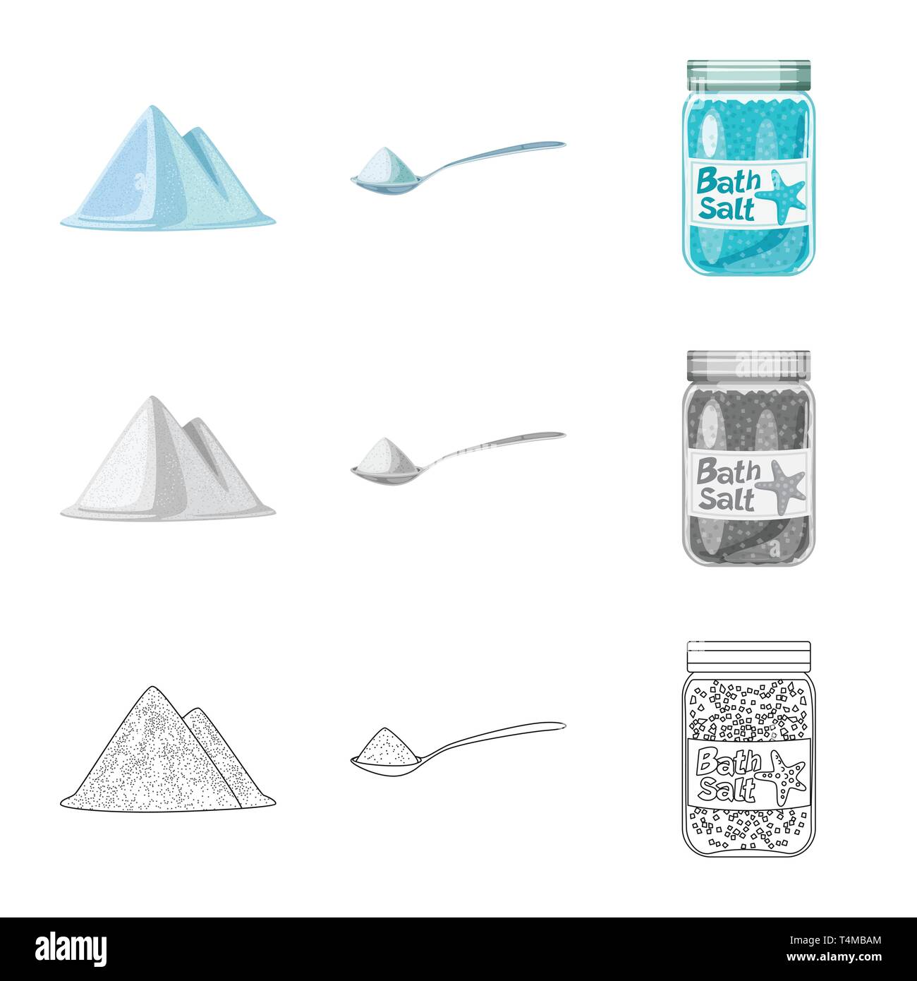 Heap, Löffel, Flaschen, salzig, Hügel, Handvoll, Badewanne, Gewürze, Spa, Pulver, Vintage, weiß, Streuen, Getreide, Mehl, Berg, Restaurant, sauber, Kochen, Meer, Natur, Backen, Salz, Nahrungsmittel-, Natrium-, Mineral, Raw, Küche, Set, Vector, Icon, Illustration, isoliert, Sammlung, Design, Element, Grafik, Zeichen, Vektor, Vektoren, Stock Vektor