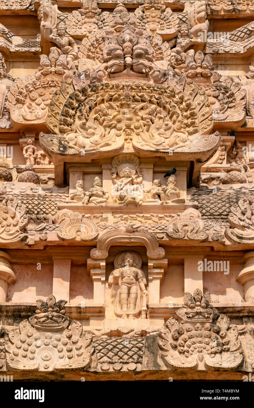 Vertikale Nahaufnahme der beeindruckende Tempel in Gangaikonda Cholapuram Gangaikondacholeeswaram, Indien. Stockfoto