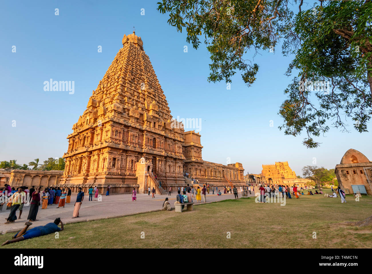 Horizontale Ansicht des Brihadishvara Tempel in Thanjavur, Indien. Stockfoto