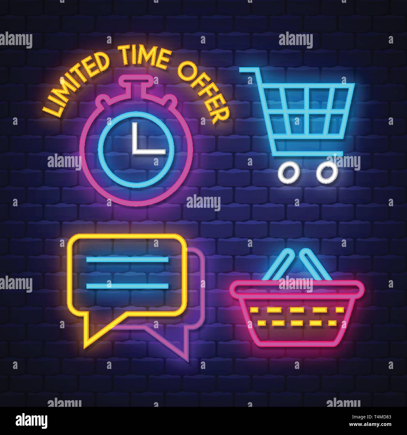 E-commerce Leuchtreklamen Sammlung. E-commerce Zeichen. Leuchtreklamen. Vektor Stock Vektor