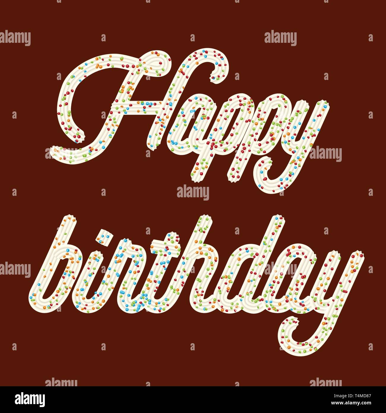 Verlockende Typografie. Vereisung Text. 'Happy Birthday' Sahne text glasiert mit Süßigkeiten. Vektor. Stock Vektor