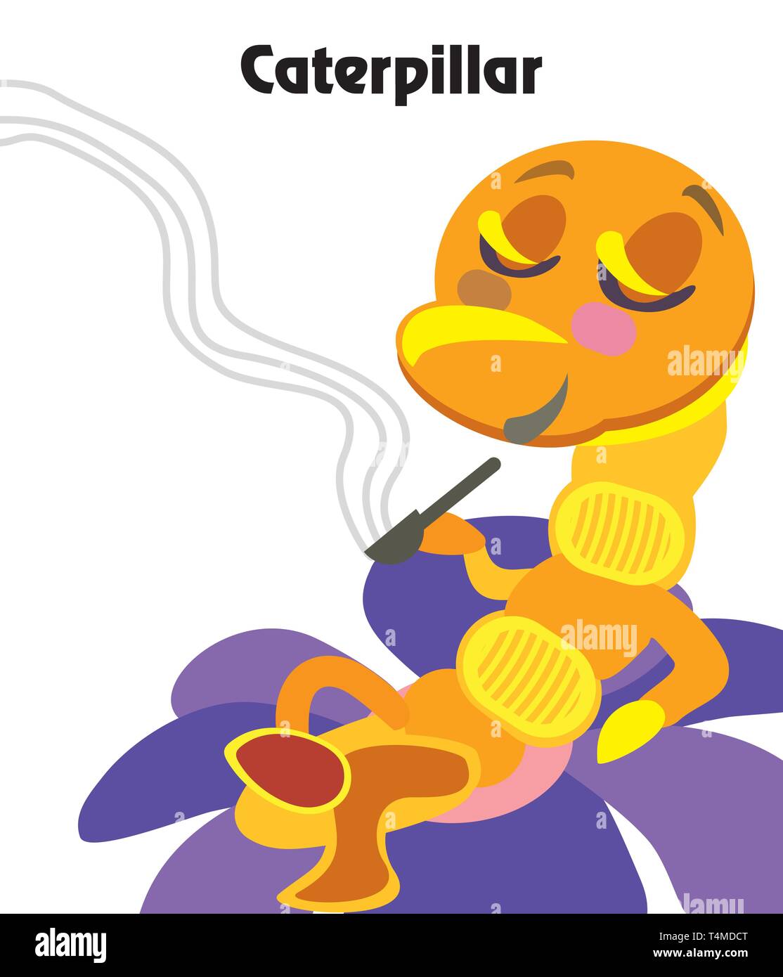 Bunt dekorativ Umrisse Portrait von Caterpillar Rauchen einer Pfeife auf Blume. Alice im Wunderland, Vektor cartoon Flachbild Abbildung in verschiedenen Farben Stock Vektor