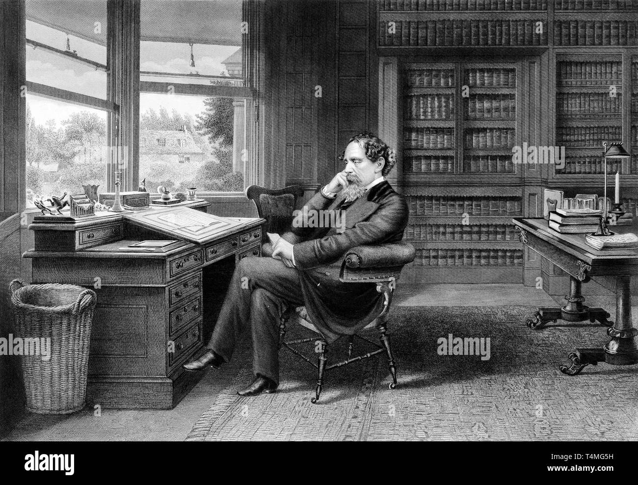 Porträt von Charles Dickens in Seinem der Gad Hill Studie, C. 1875, Samuel Hollyer Stockfoto
