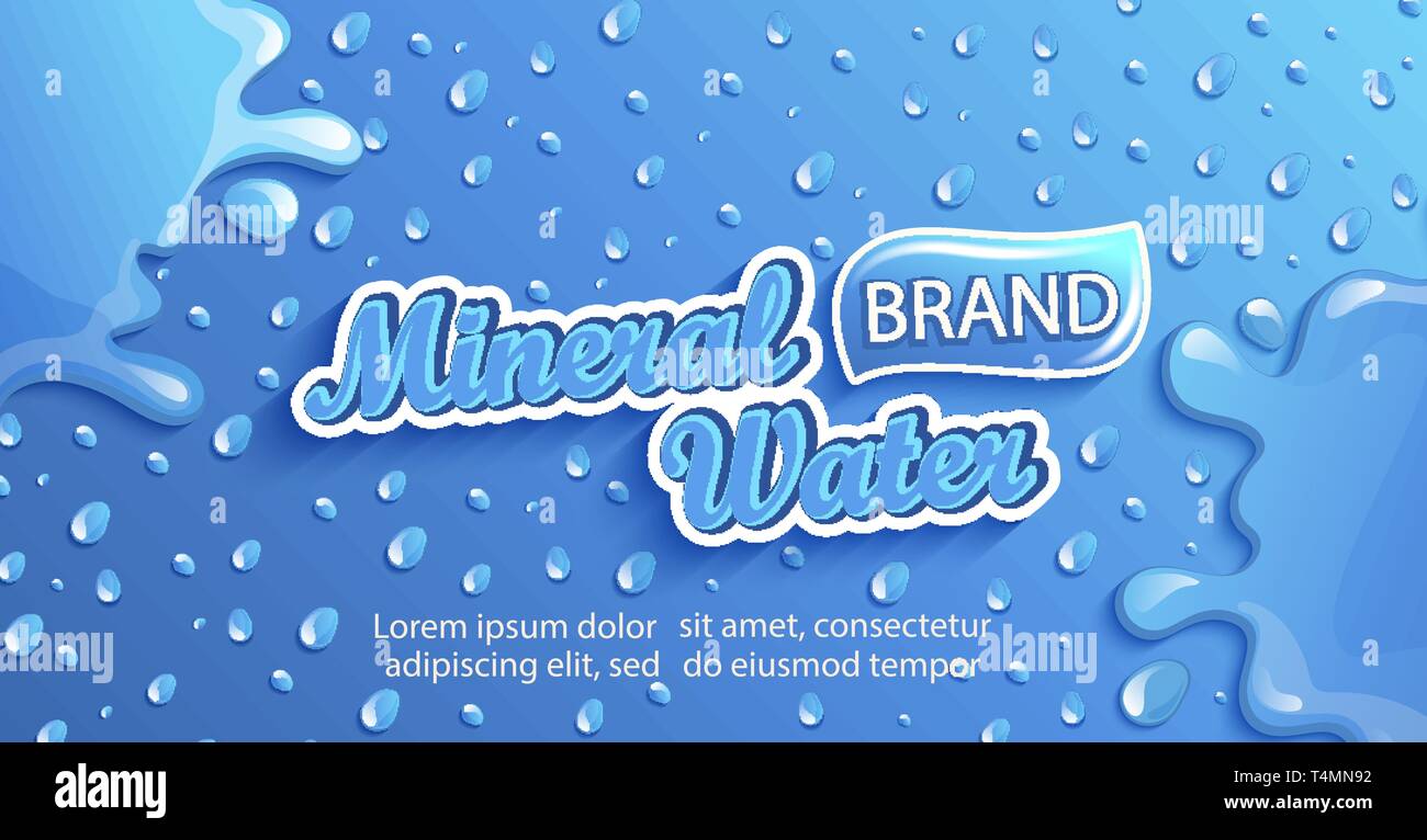 Frisches Mineralwasser Banner mit Tropfen und Spritzen. Stock Vektor
